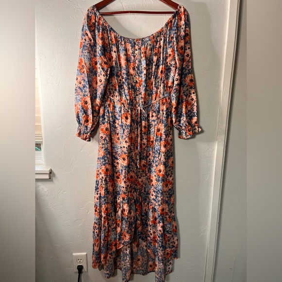 Indigo Rose Elegant Floral Boho Bohemian Long Sleeve Dress Petite Large - Picture 1 of 9